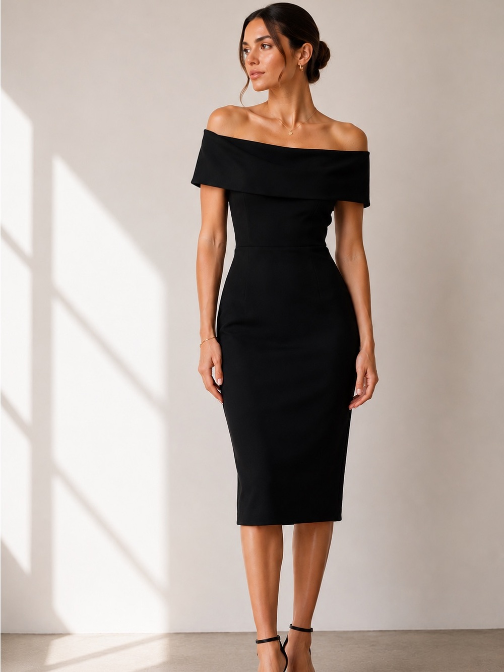 Greta Constantine Loanne Black Off Shoulder Midi Cocktail Dress Size Small